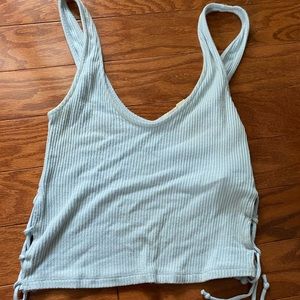 mint crop top with crossing on each side